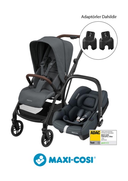 Leona2-Cabriofix I-Size Tek Elle Katlanabilen Ultra Kompakt Çift Yönlü Seyahat Sistem Bebek Arabası Graphite