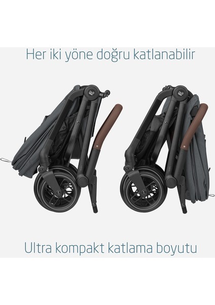 Leona2-Cabriofix I-Size Tek Elle Katlanabilen Ultra Kompakt Çift Yönlü Seyahat Sistem Bebek Arabası Graphite
