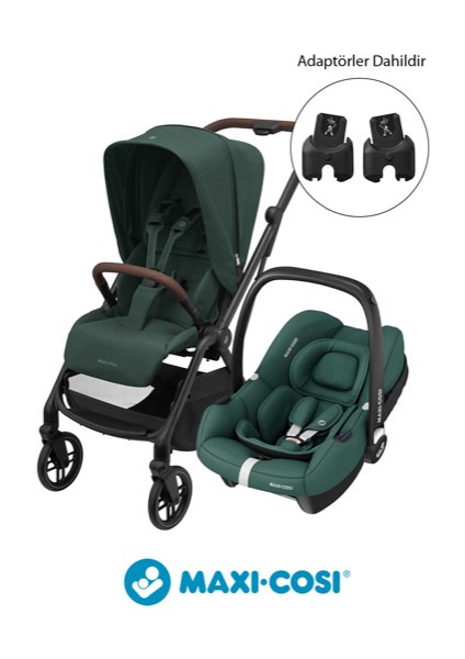 Leona2-Cabriofix I-Size Tek Elle Katlanabilen Ultra Kompakt Çift Yönlü Seyahat Sistem Bebek Arabası Green