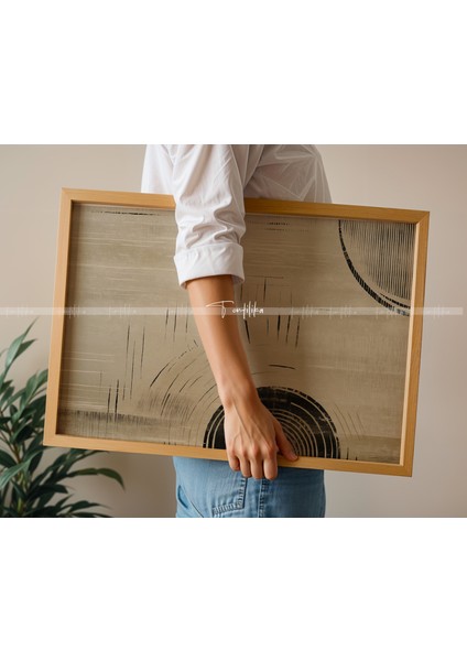 Minimal Geometrik Desenler 3'lü Ahşap Çerçeveli Tablo Seti