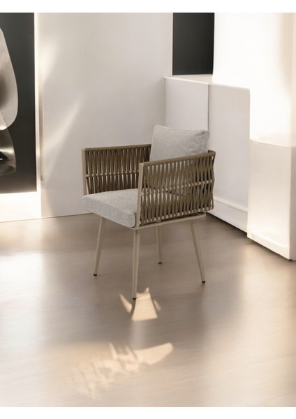 Milano Çay Seti Tekli Koltuk Sandalye Berjer Oturma Odası Kafe Antre Hol Ofis Krem Metal