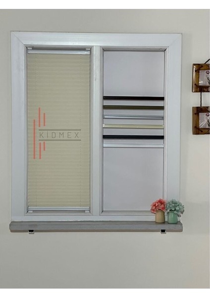 Krem Plise Katlanır Cam Balkon Perdesi - Ofis Perdesi - Ev Perdesi - Salon Perdesi - Plise Perde
