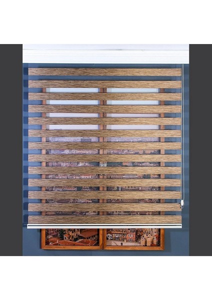 Ithal Bambu Kahverengi Bambu Stor Zebra Perde Etek Dilimsiz