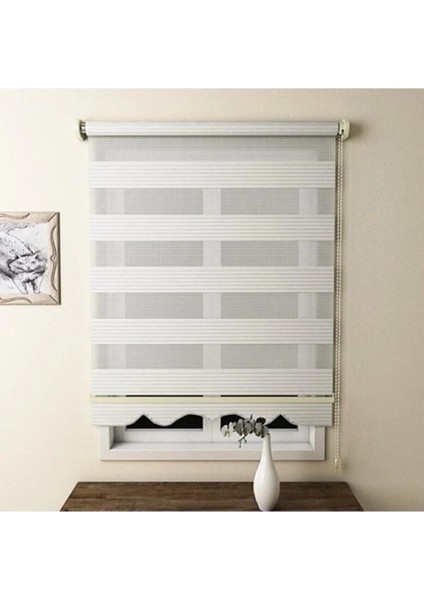 Ekru Plisei Ithal Kumaş Zebra Stor Perde Etek Dilimli