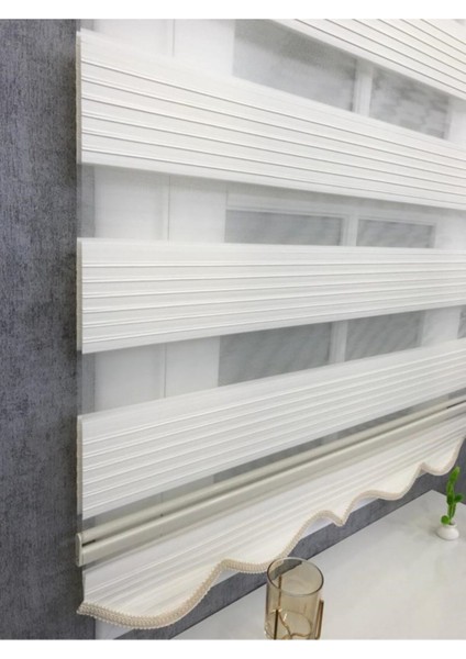 Krem Geniş Plise Stor Zebra Stor Güneşlik Perde