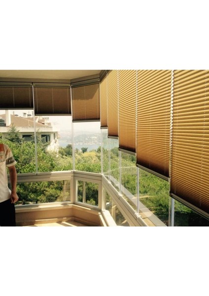 Kahve Rengi Plise Katlanır Cam Balkon Perdesi -Ofis Perdesi -Ev Perdesi -Salon Perdesi -Plise Perde fiyatları