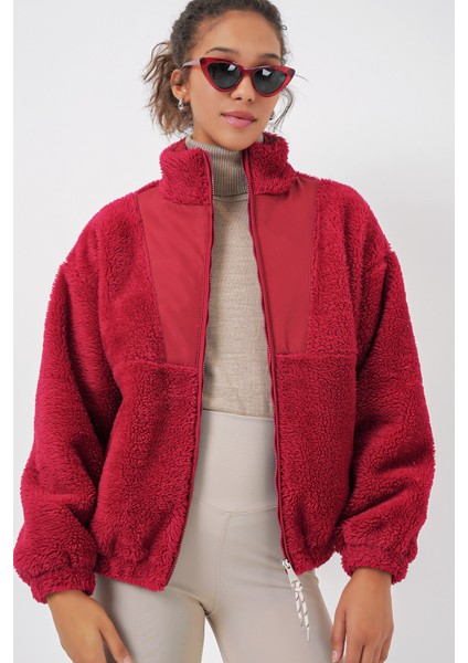 5194 Kadın Peluş Mont Ceket - A.bordo fiyatları