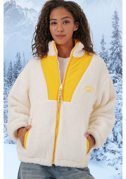 5194 Kadın Peluş Mont Ceket - Sarı