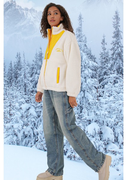 5194 Kadın Peluş Mont Ceket - Sarı fiyatları