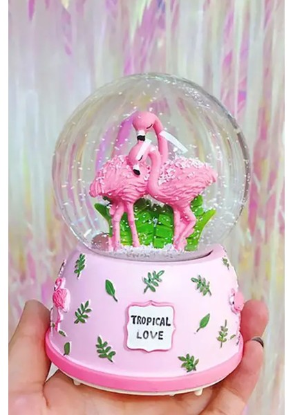 Flamingo Kar Küresi Orta Boy Işıklı, Müzikli Kar Küresi Şirin Hediyelik Arkadaşa Sevgiliye Hediye