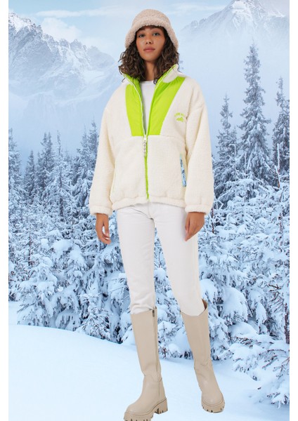 5194 Kadın Peluş Mont Ceket - Yeşil fiyatları