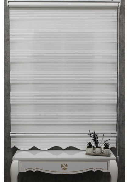 Ekru Geniş Plise Etek Dilimli Zebra Stor Güneşlik Perde fırsatları