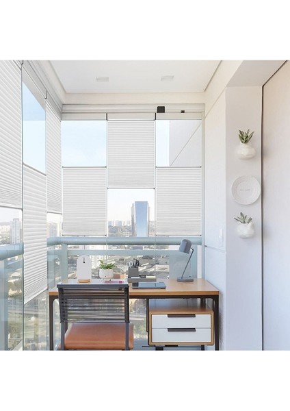 Yapıştırma Sistem Cam Balkon Perdesi Beyaz Plise Perde Delik Yok - Ofis Perdesi - Mutfak Perdesi