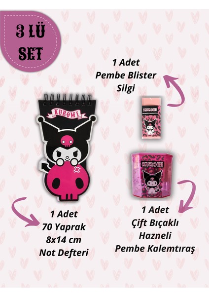 50 Yapraklı A6 Not Defteri, Çift Bıçaklı Hazneli Kalemtıraş, Blister Silgi (3 Lü Set)