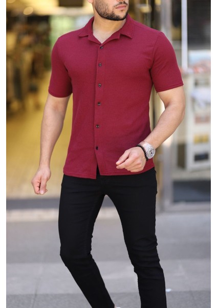 Erkek Siyah Bordo Bej Örme Kısa Kollu Gömlek 3lü Set