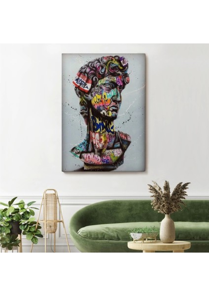 - Banksy Antik Kafa Çizimi Renkli Poster, Michelangelo Sokak Sanatı Kanvas TABLO-5318