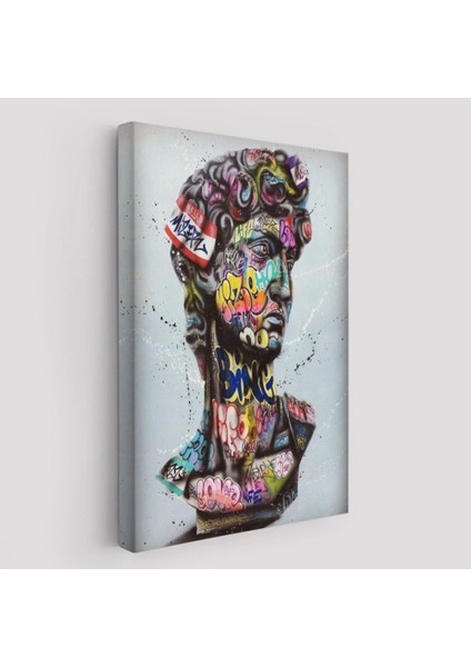 - Banksy Antik Kafa Çizimi Renkli Poster, Michelangelo Sokak Sanatı Kanvas TABLO-5318