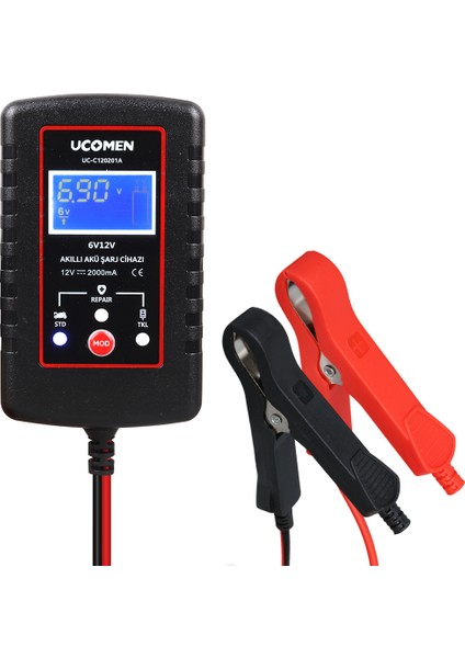 Ucomen UC-C120201A Siyah 6/12V 2A LED Göstergeli Akü Şarj Cihazı