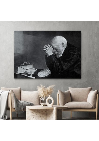 - Eric Enstrom Grace Adam Ekmek Üzerinde Dua Ediyor Kanvas Tablo, Siyah Beyaz BASKI-5394