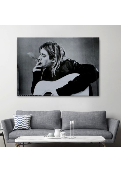 - Kurt Cobain Sigara Içen Ünlü Baskı Duvar Sanatı Kanvas Tablo, Nirvana BASKI-5405