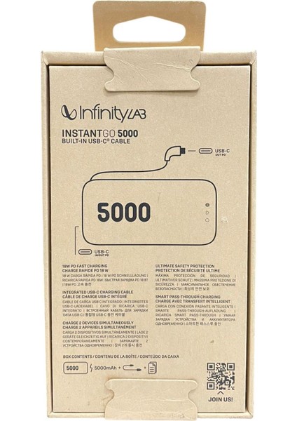 Lab Instantgo Powerbank 5000 Mah, Usb-C, Siyah modelleri