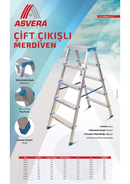 Elmas Serisi - 7+7 Alüminyum Çift Çıkışlı Merdiven - 7 Basamaklı Ev, Bahçe ve Iş Yeri Kullanımına Uygun