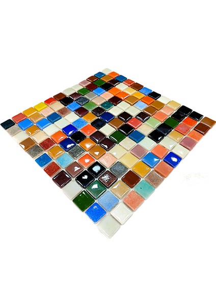 Mutfak Tezgah Arası, Havuz, Banyo, Sauna, Spa, ve Yaşam Alanlarının Tüm Yüzeyleri İçin. 25X25MM Çok Renkli. 31,5X31,5CM. Fileli Cam Mozaik. ( 1 M2 Fiyatıdır ) fiyatları