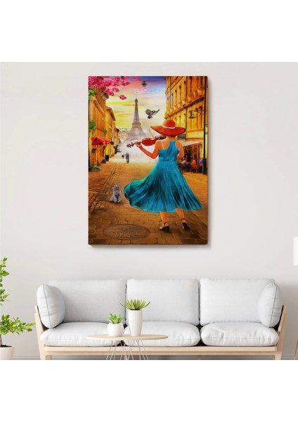 - Paris De Etfel Kulesine Karşı Keman Çalan Kız TABLOSU-6006