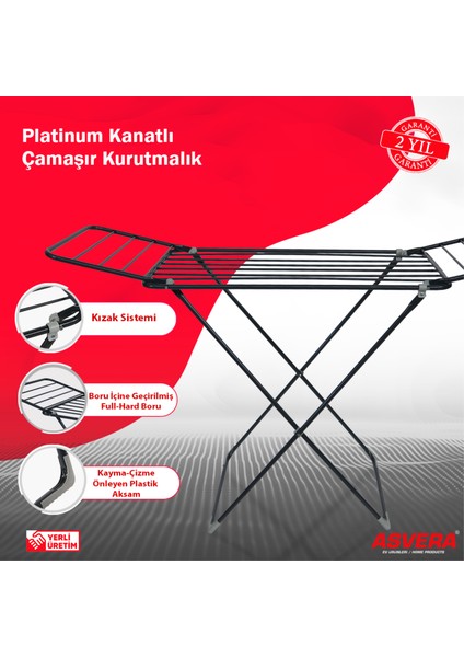 - Platinum Full-Hard Borulu Çamaşır Kurutmalık - Kanatlı Çamaşır Kurutma Askısı