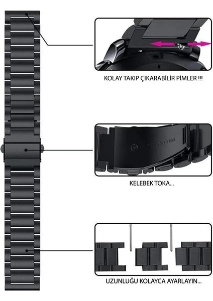 Honor Watch 4 Pro / Gs Pro Uyumlu Paslanmaz Çelik Metal Kordon 22MM indirimleri