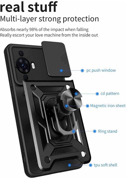 Huawei Nova 12S Kılıf Kamera Korumalı Sürgülü Yüzüklü Armor Military Tank Kızaklı Zırh Kapak indirimleri