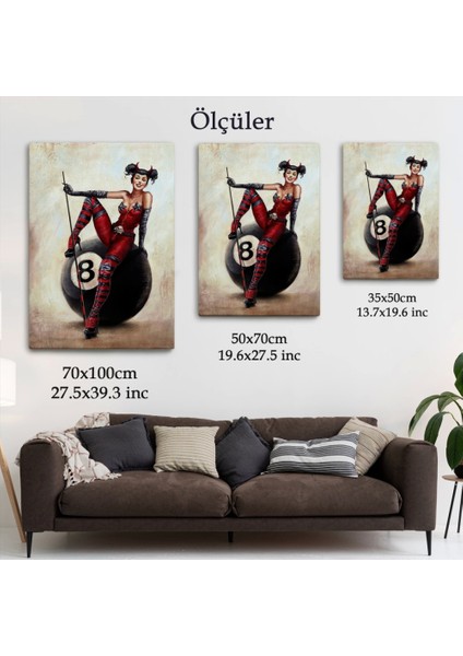 - Bilardo Topunun Üstünde Oturan Pub Kızı Duvar TABLOSU-6230