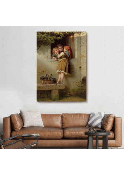 - Pencerede Sohbet Eden Çocuklar Tablosu, Johann Georg Meyer Von BREMEN-6305