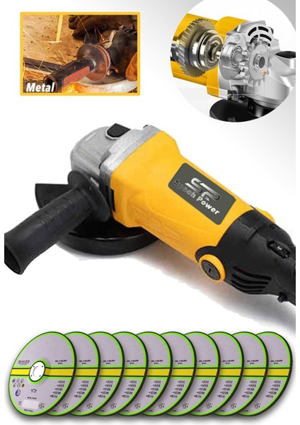 Bakır Sargı Devir Ayarlı 1500 W Spiral Avuç Içi Kesme ve Taşlama Makinası 10 Ad Kesme Taşı Hediye