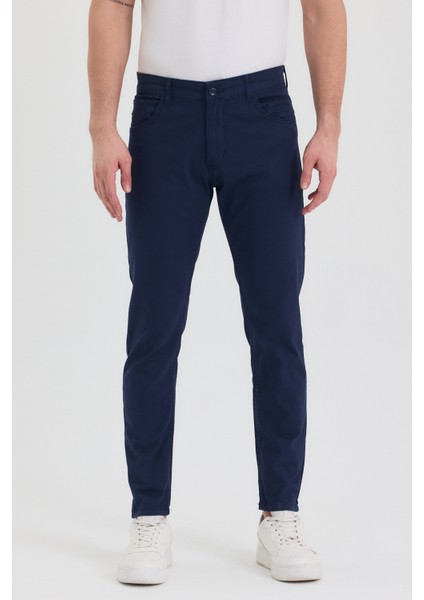 Theseason Erkek Lacivert Slim Fit Esnek Gabardin Pantolon