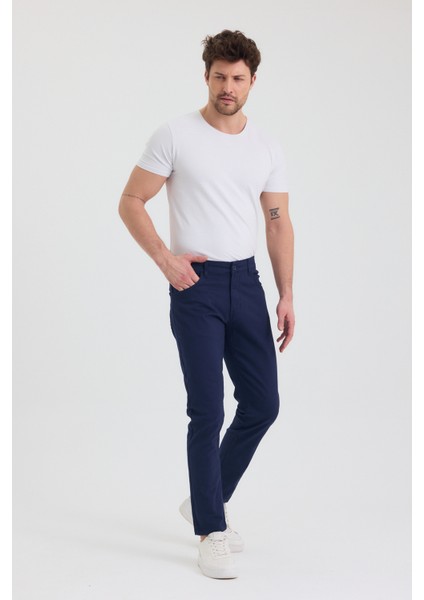 Theseason Erkek Lacivert Slim Fit Esnek Gabardin Pantolon