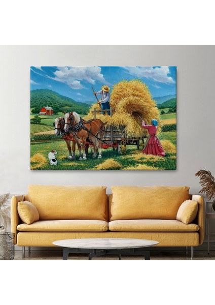 - At Arabasına Saman Yükleyen Köylüler Duvar TABLOSU-6531