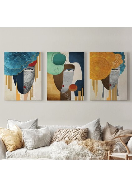 - Modern Soyut Yüz Portleri 3 Lü Kanvas Duvar Tablo Seti-An-13
