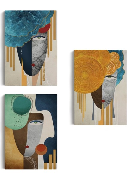 - Modern Soyut Yüz Portleri 3 Lü Kanvas Duvar Tablo Seti-An-13 fiyatları