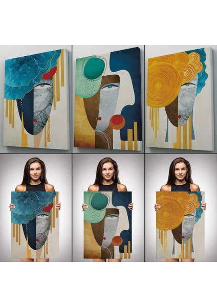 - Modern Soyut Yüz Portleri 3 Lü Kanvas Duvar Tablo Seti-An-13 modelleri