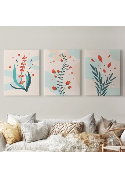 - 3’lü Tablo Modern Sanat Posterleri Yaz Çiçek Koleksiyonu Dekoratif Duvar Tablo Seti-Aü-22