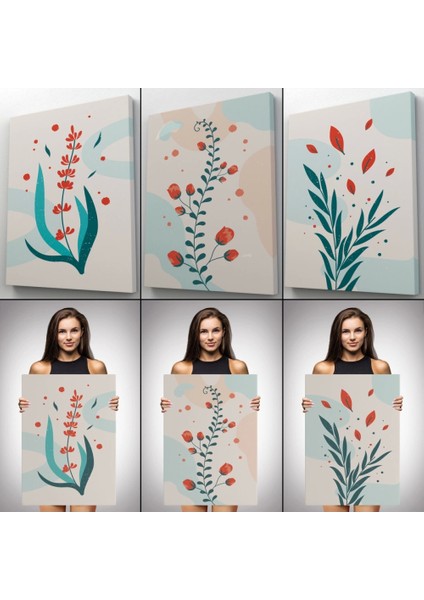 - 3’lü Tablo Modern Sanat Posterleri Yaz Çiçek Koleksiyonu Dekoratif Duvar Tablo Seti-Aü-22