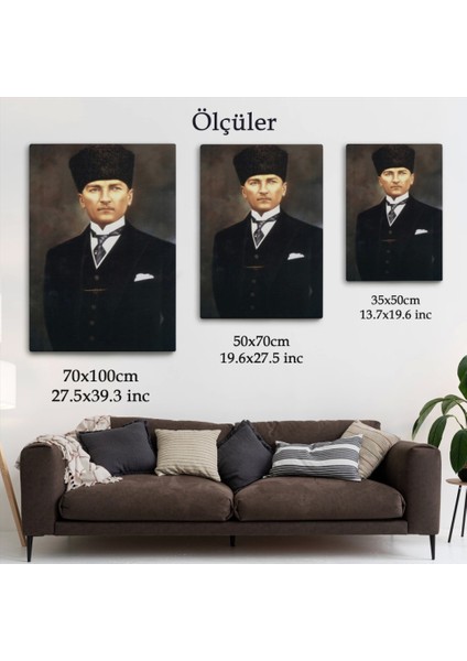 - Atatürk Portre Tablosu Mustafa Kemal Atatürk Dikdörtgen Dekoratif Kanvas Tablo-Cö-65