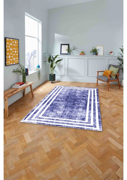Çerçeveli Sade Çizgi Desenli Yıkanabilir Kaymaz Yolluk Mutfak Salon Halısı, Çerçeveli-53-Lacivert, modelleri