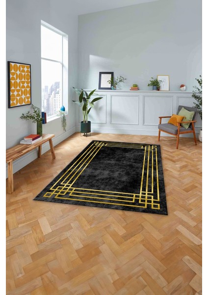 Çerçeveli Zigzag Köşe Detaylı Yıkanabilir Kaymaz Yolluk Mutfak Salon Halısı, Çerçeveli-58-Gold, modelleri