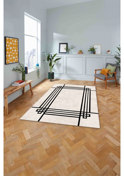 Çerçeveli Geometrik Motifli Yıkanabilir Kaymaz Yolluk Mutfak Salon Halısı, Çerçeveli-67-Siyah, modelleri