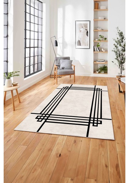 Çerçeveli Geometrik Motifli Yıkanabilir Kaymaz Yolluk Mutfak Salon Halısı, Çerçeveli-67-Siyah, fırsatları