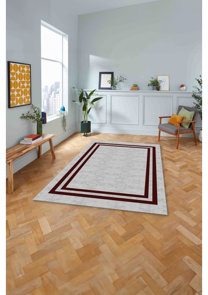 Çerçeveli Kenar Çizgi Desenli Yıkanabilir Kaymaz Yolluk Mutfak Salon Halısı, Çerçeveli-56-Bordo, modelleri