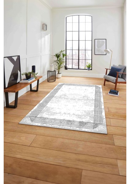 Çerçeveli Dijital Baskılı Yıkanabilir Kaymaz Yolluk Mutfak Salon Halısı, Çerçeveli-70-Gri,