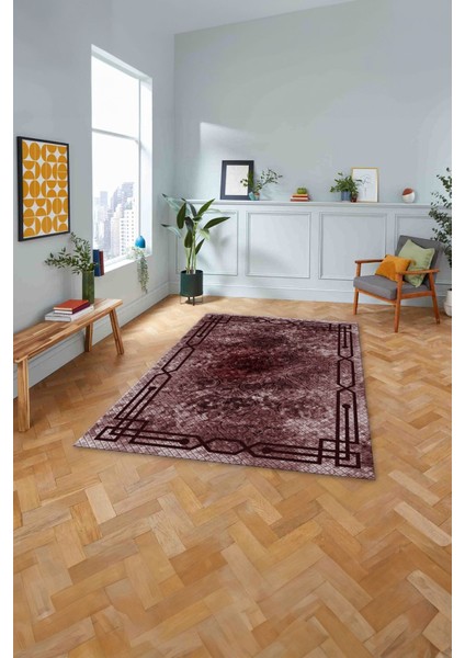 Çerçeveli Hitit Kesme Modelli Yıkanabilir Kaymaz Yolluk Mutfak Salon Halısı, Çerçeveli-63-Bordo, modelleri